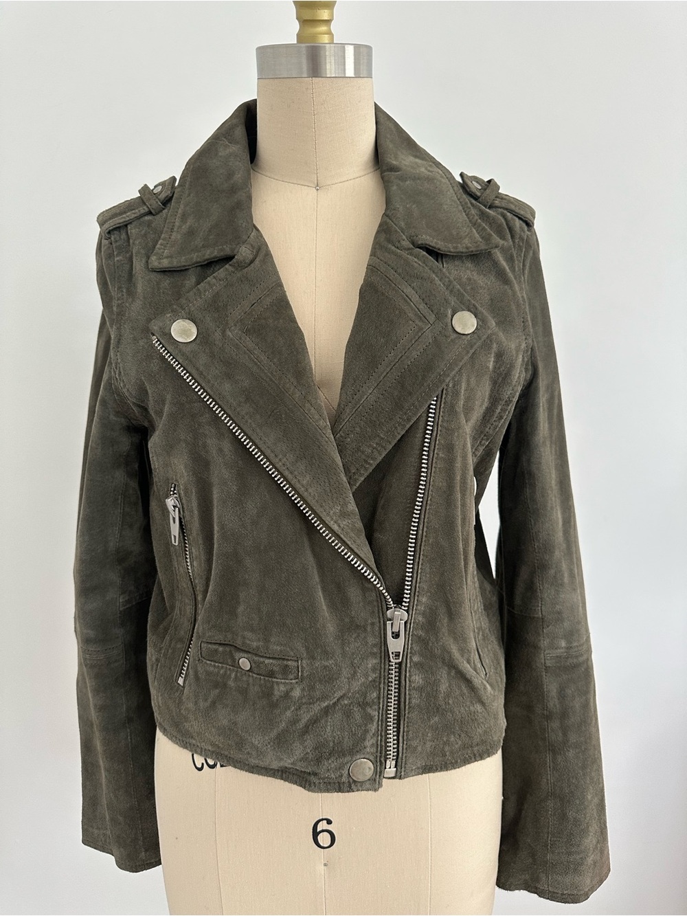 Olive Suede Asymmetrical Moto Jacket